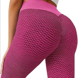 TikTok Women Ruched High Waist Slim Leggings PINK